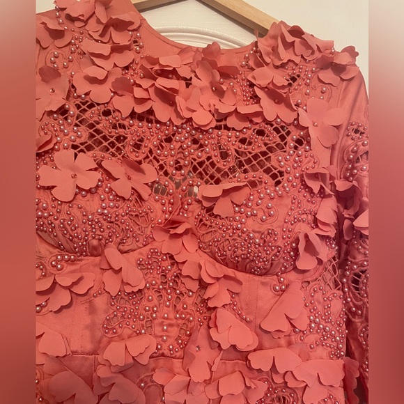 ASOS LUXE 3D floral embellished eyelet mini dress with faux feather trim - Picture 2 of 13